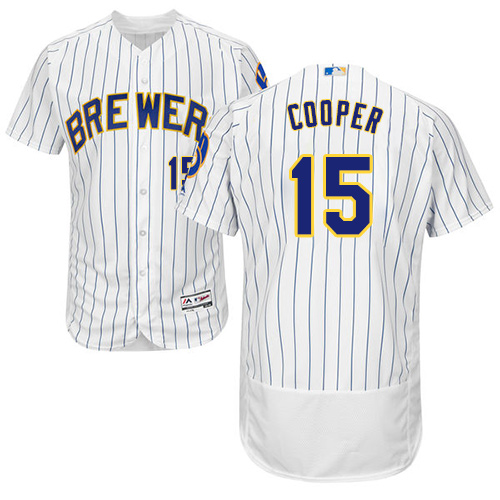 #15 Authentic Cecil Cooper Men's White Baseball Jersey - Home Milwaukee Brewers Flex Base